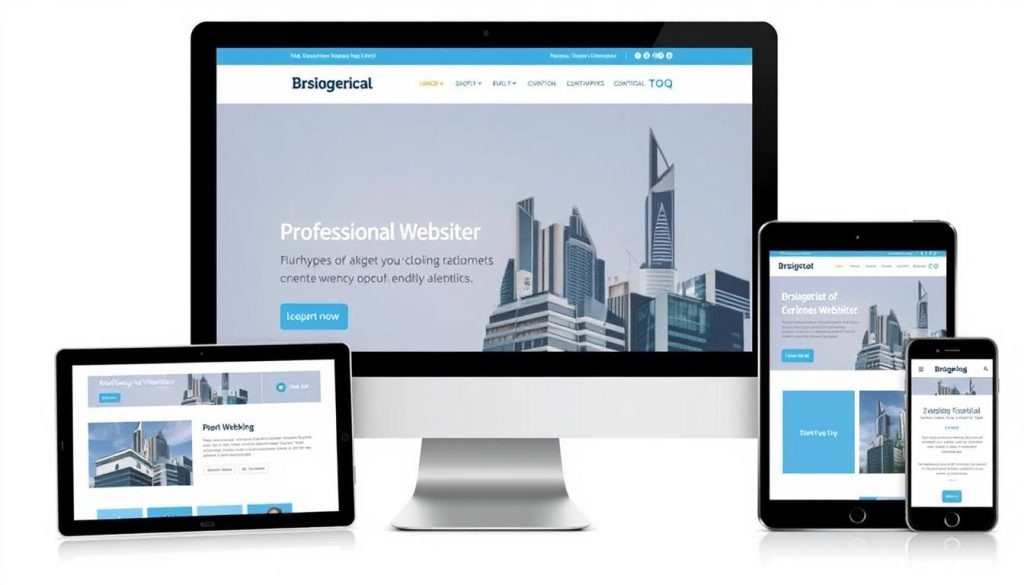 Generate an image of a professional website on multiple devices