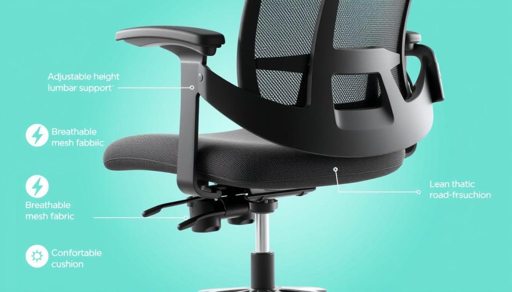 Generate an image of an ergonomic office chair with lumbar support