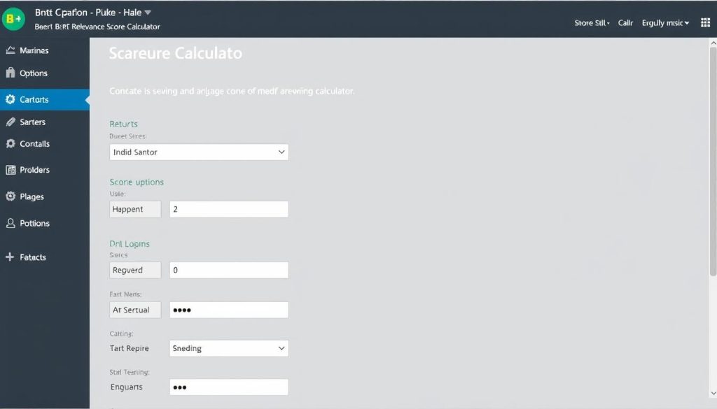 Generate an image of the BERT Relevance Score Calculator tool interface, showing a score result.