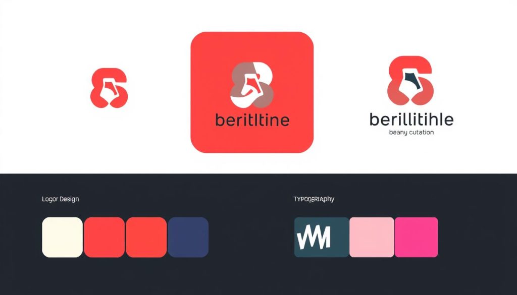 Generate an image representing a professional brand identity with a logo, color palette, and typography.