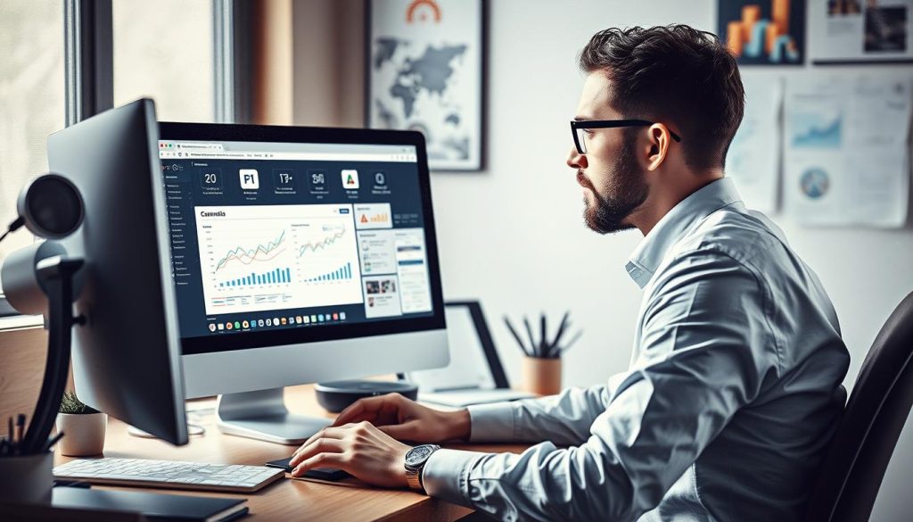 Generate an image representing a professional enhancing their online presence through SEO strategies.