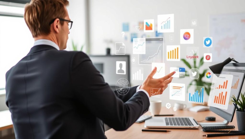 Generate an image representing a professional utilizing digital platforms for lead generation.
