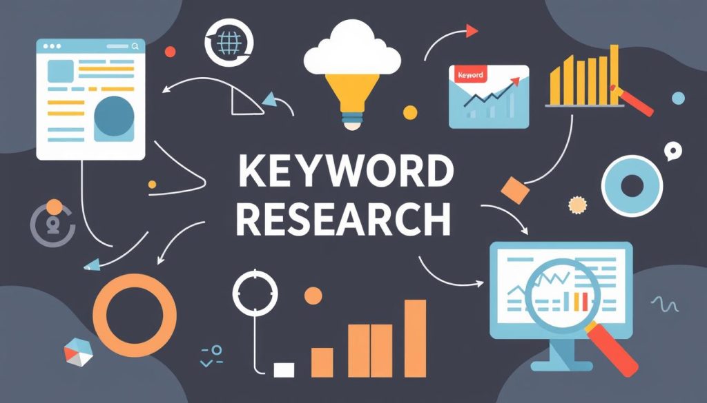 Generate an image representing effective keyword research for SEO success