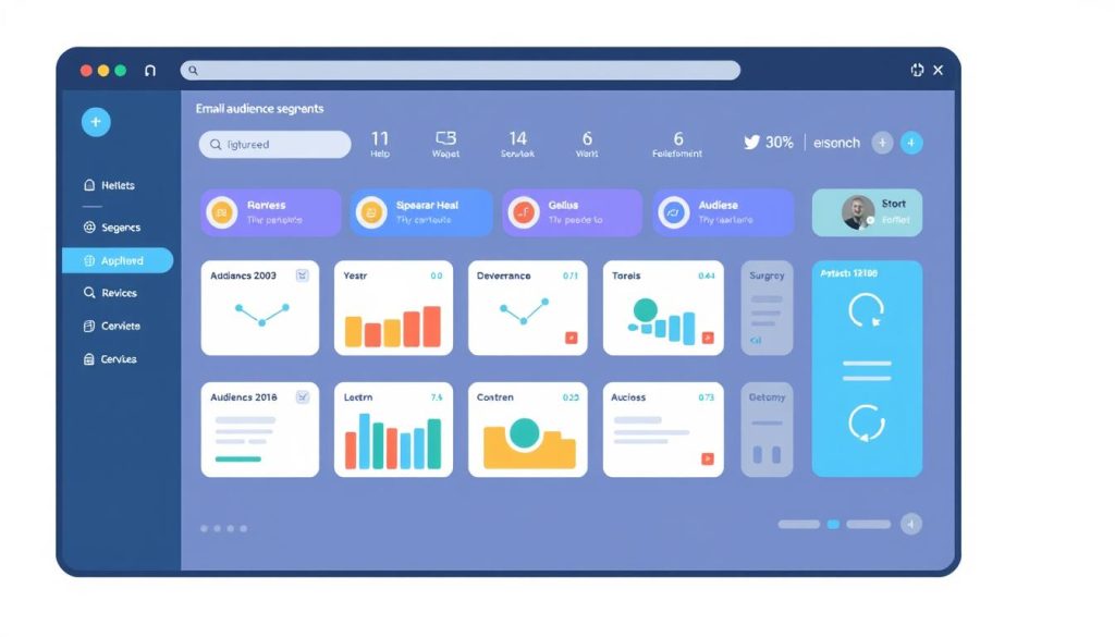Generate an image representing email segmentation software in action, with a dashboard showing different audience segments.