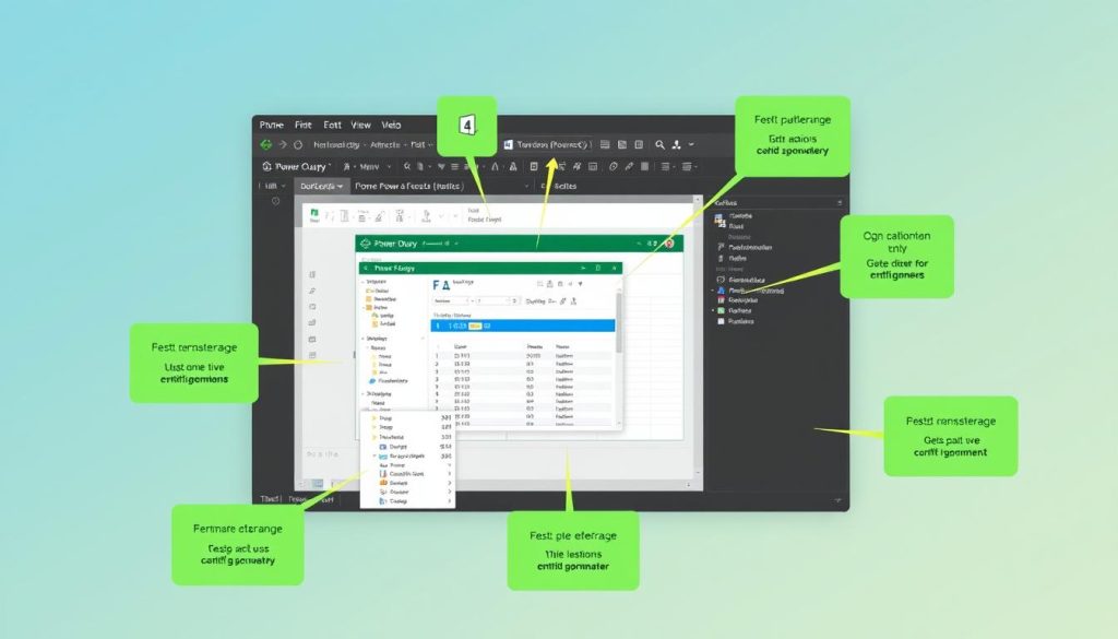 Générez une image de Power Query en action, montrant son interface utilisateur et ses fonctionnalités de transformation de données.