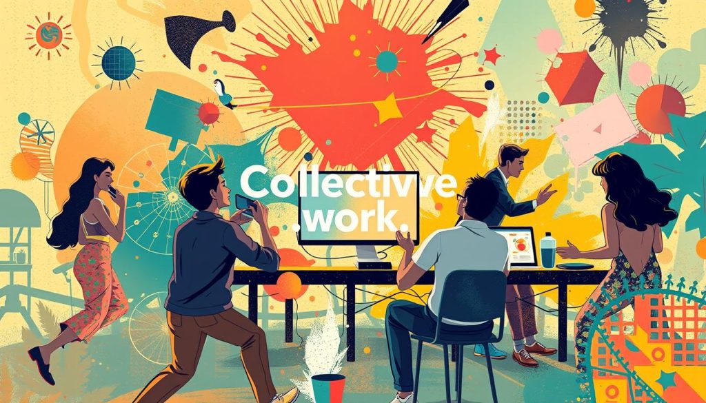 Générez une image de la plateforme Collective.work en action