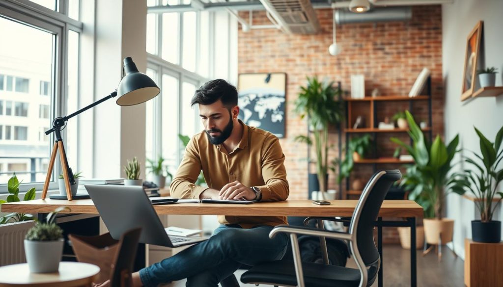 Générez une image représentant un auto-entrepreneur travaillant de manière indépendante.