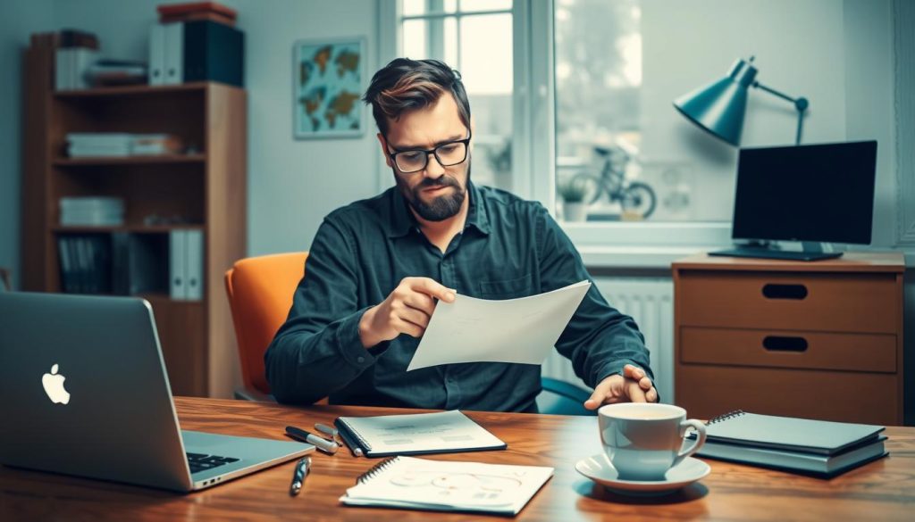 Générez une image représentant un freelance informatique en train de calculer son TJM