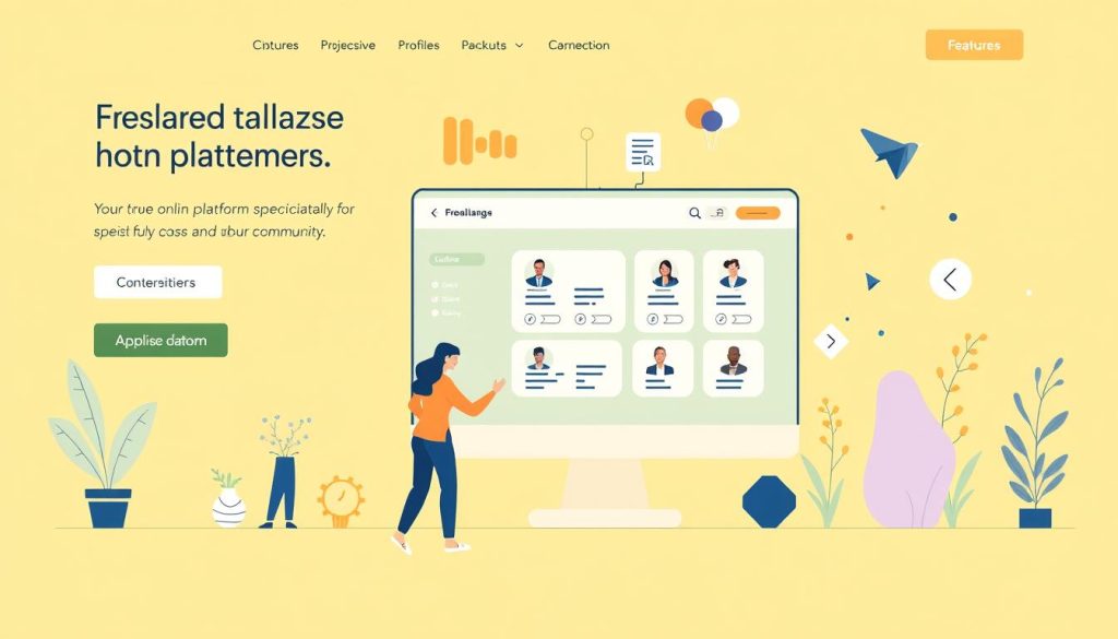 Générez une image représentant une plateforme en ligne pour les freelances