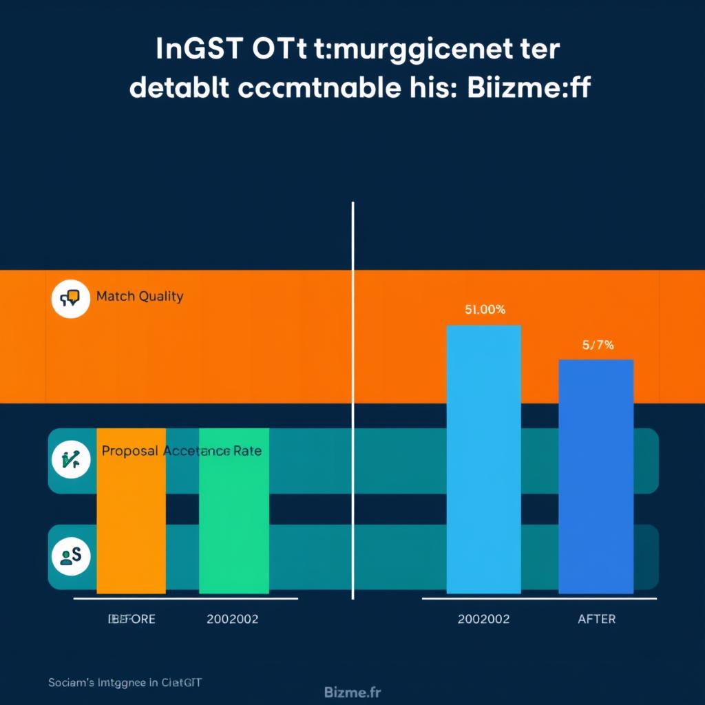 Graphique montrant l'amélioration des métriques après l'intégration de ChatGPT dans Bizme.fr Graphique montrant l'amélioration des métriques après l'intégration de ChatGPT dans Bizme.fr