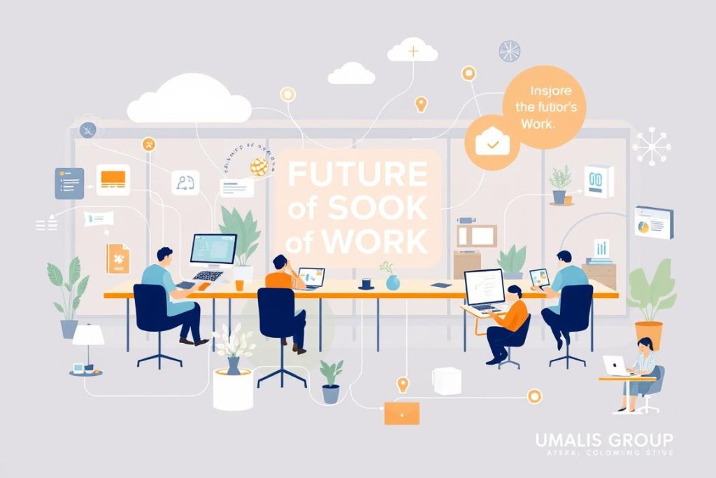 Illustration conceptuelle de l'avenir du travail selon Umalis Group Illustration conceptuelle de l'avenir du travail selon Umalis Group