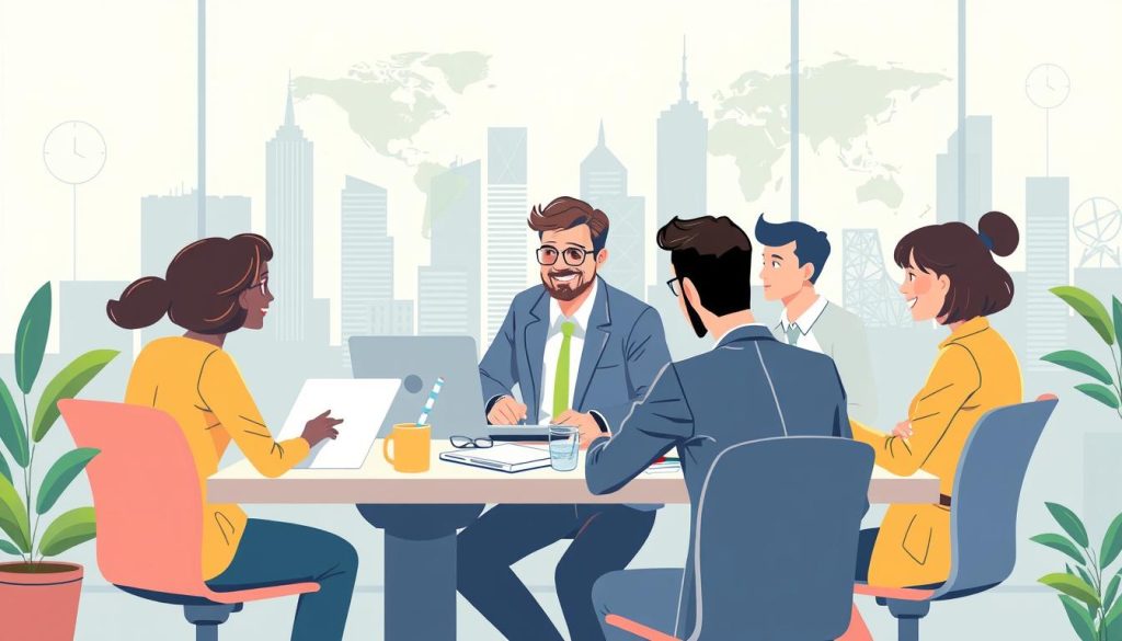 Illustration de consultants travaillant à l'international