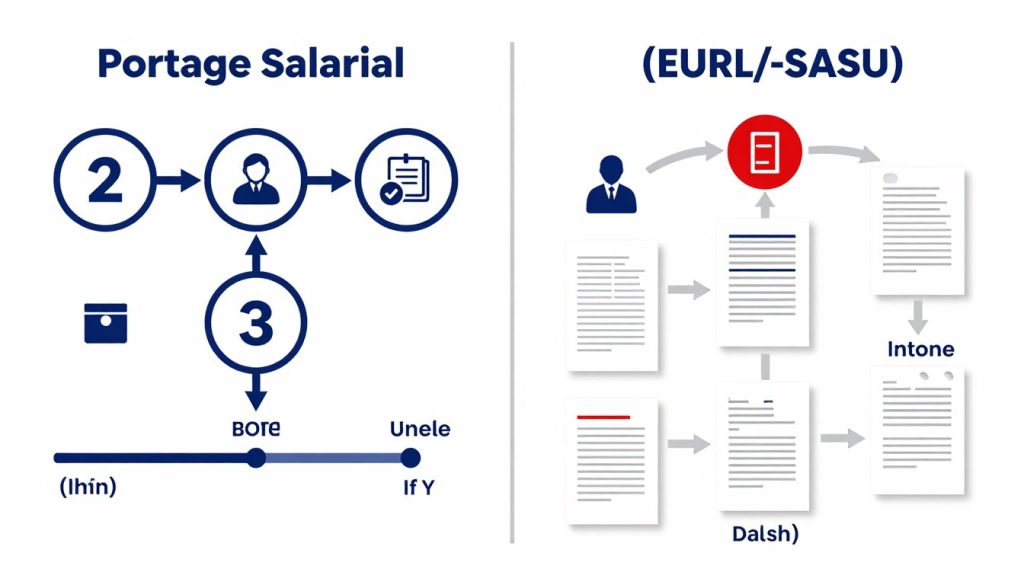 Illustration du processus de cessation d'activité en portage salarial comparé à la liquidation d'une société