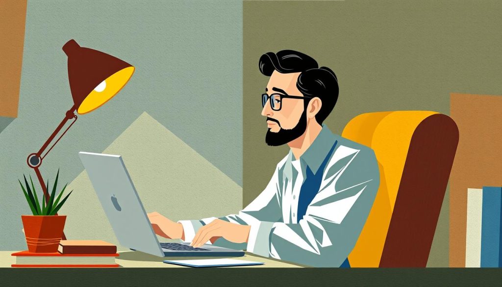 Illustration représentant un cadre en portage salarial travaillant de manière indépendante tout en bénéficiant d'une sécurité sociale