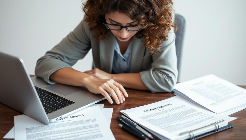 Image: Un consultant indépendant travaillant sur son ordinateur avec un contrat de portage salarial