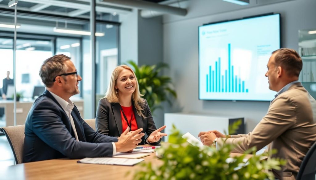Image de consultants discutant avec une société de portage salarial
