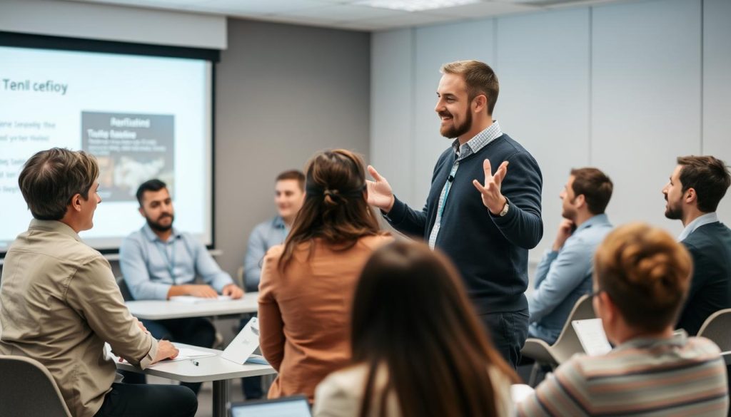 Image de formateur en action dans une salle de formation