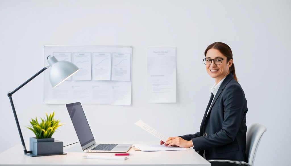 Image de gestion administrative simplifiée avec un consultant porté travaillant sereinement