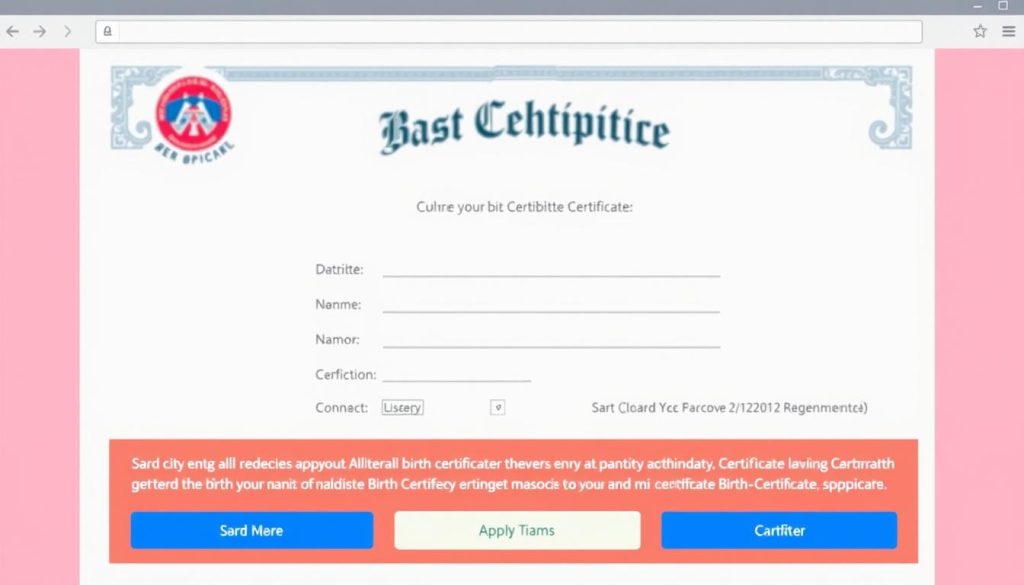 Image de la page de demande d'acte de naissance en ligne
