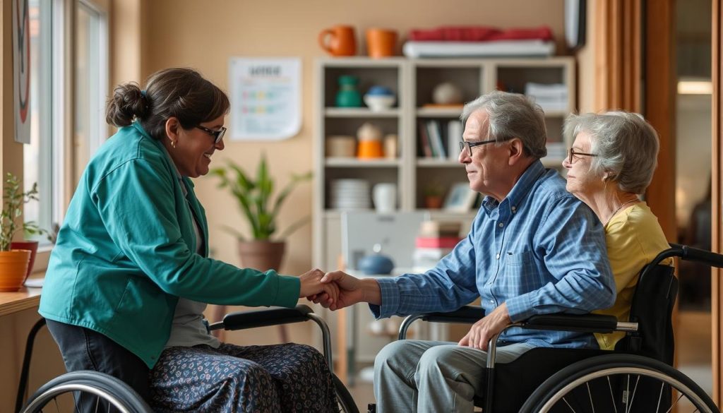 Image de personnes en situation de handicap recevant une aide