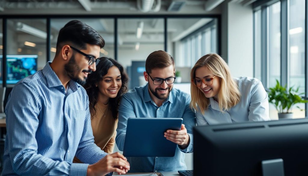 Image de professionnels de l'informatique travaillant ensemble