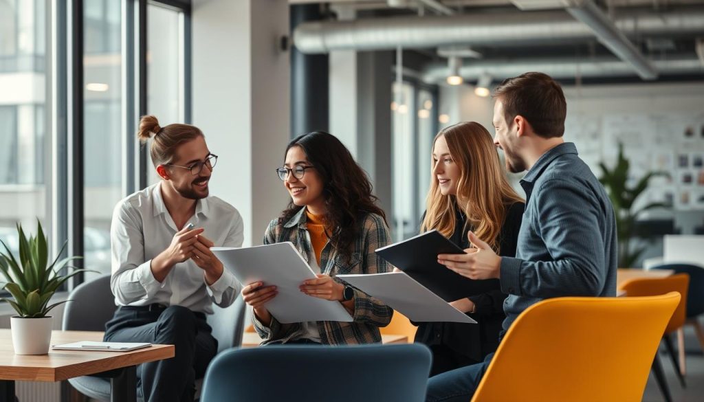 Image de professionnels discutant de missions freelance