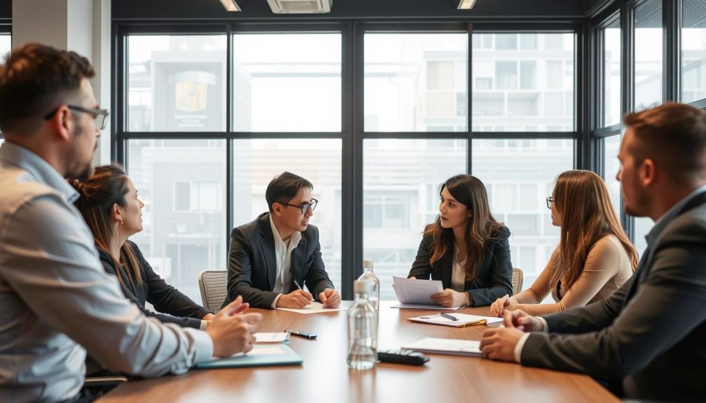Image de professionnels discutant des services de portage salarial