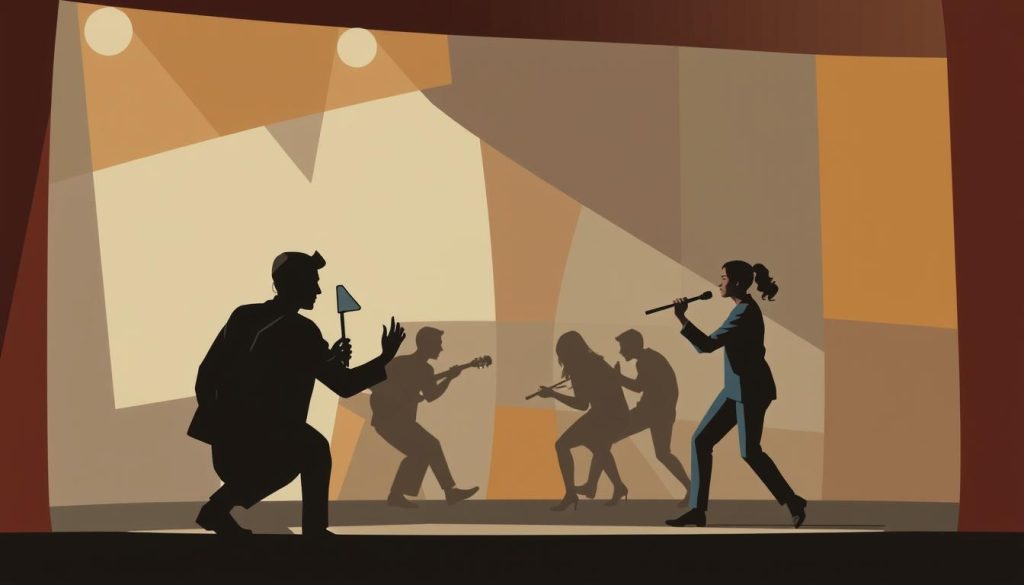 Image de professionnels du spectacle travaillant ensemble