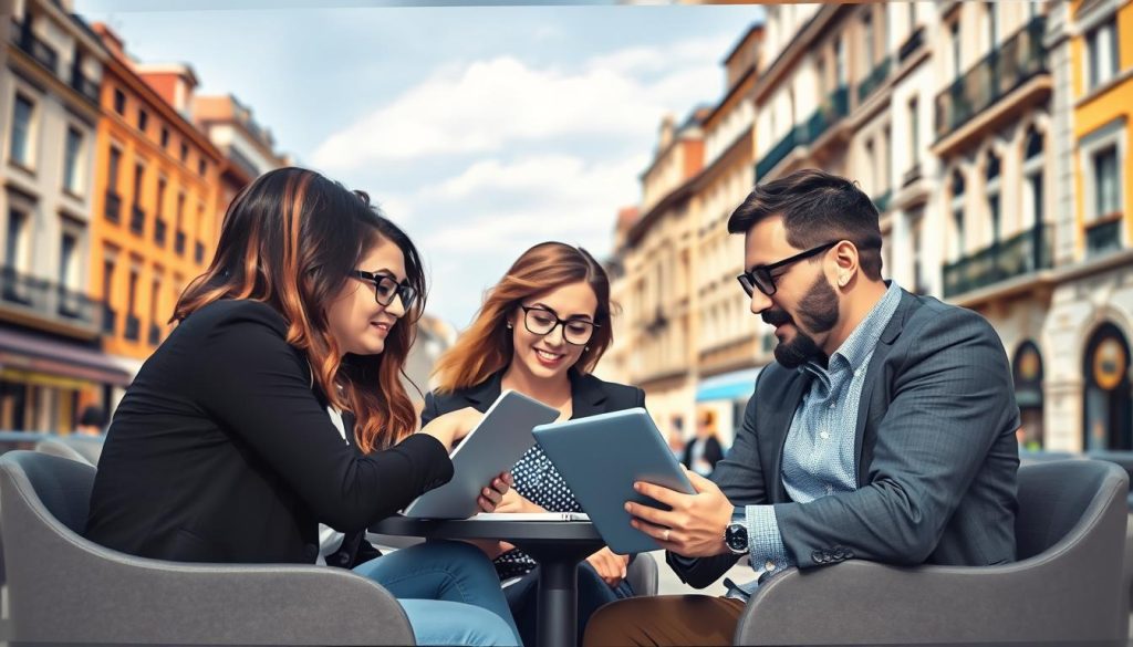 Image de professionnels indépendants à Lyon travaillant ensemble