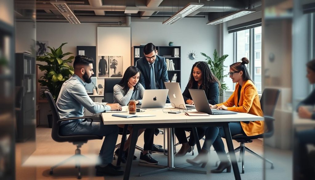 Image de professionnels indépendants travaillant dans un environnement de bureau moderne