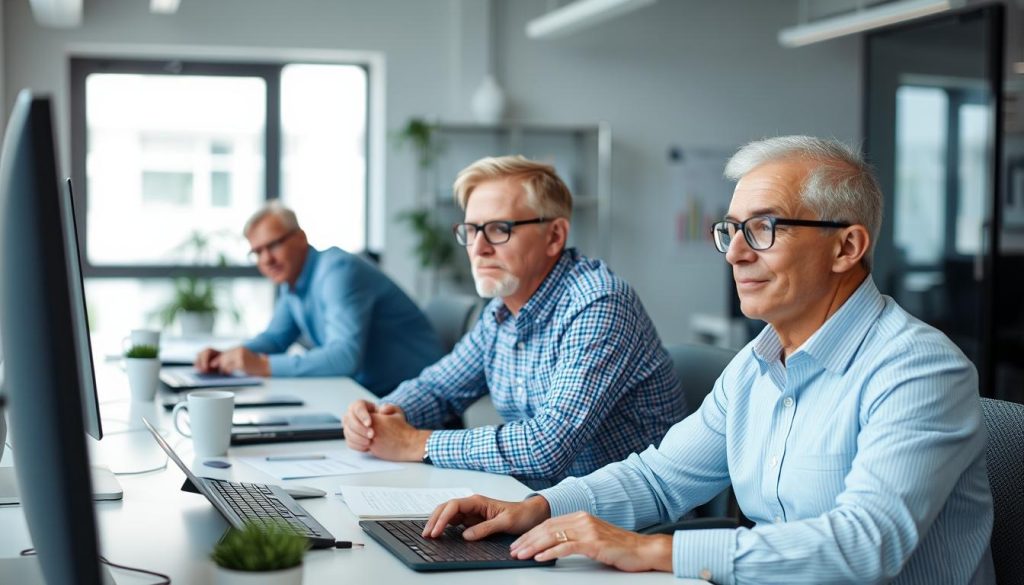 Image de seniors travaillant sereinement dans un environnement professionnel
