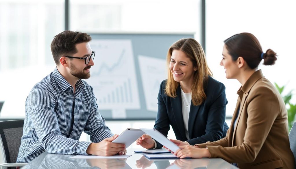 Image generation prompt: Un consultant indépendant travaillant avec une société de portage et un client