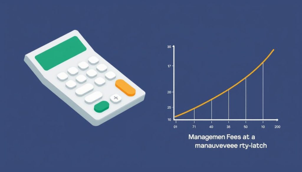 Image of a calculator and a graph showing the impact of frais de gestion on revenue