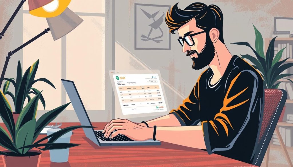 Image of a freelance professional using a facturation software on their laptop