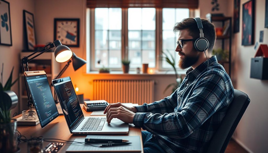 Image of a freelance web developer working on a project