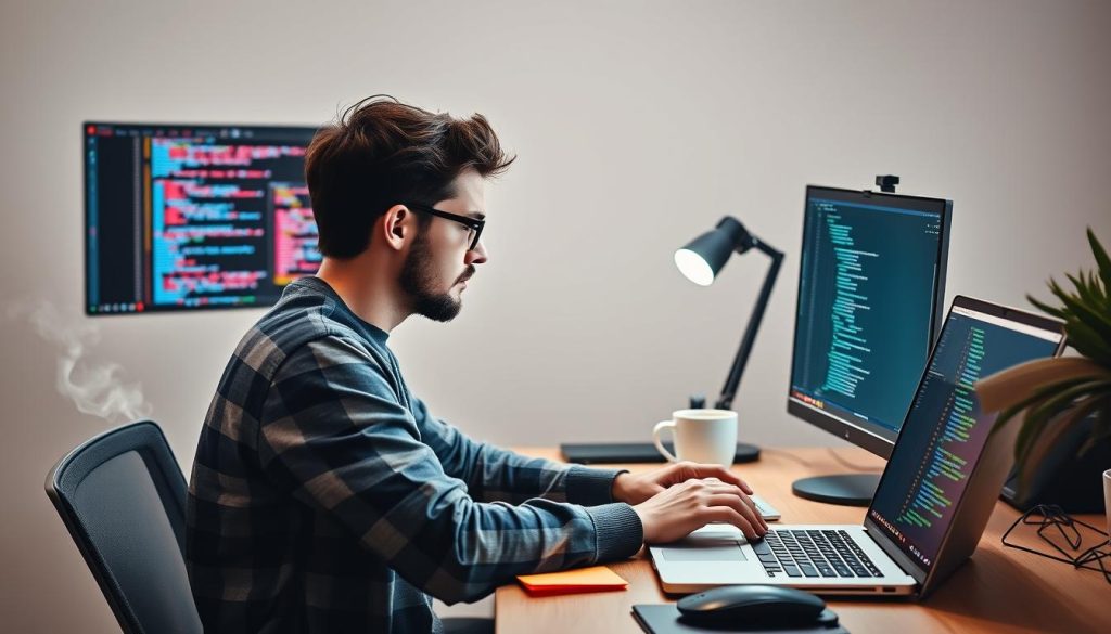 Image of a freelance web developer working on a project
