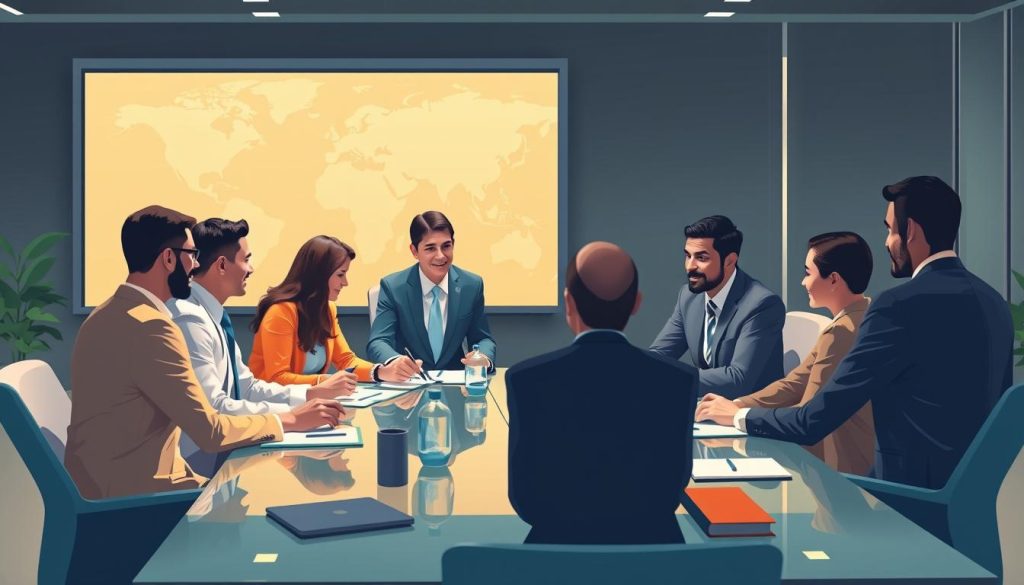 Image of a global business meeting with professionals from different countries