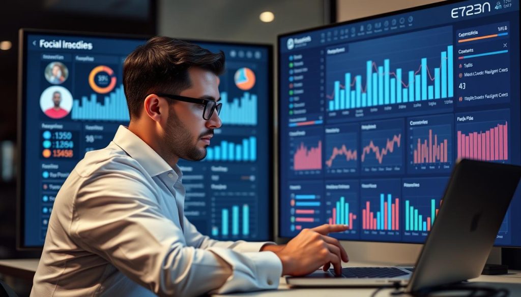 Image of a person managing social media accounts on a dashboard