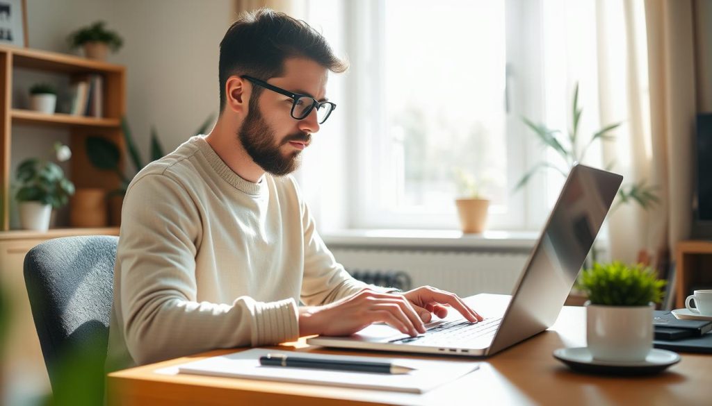 Image of a remote worker using digital tools on a laptop