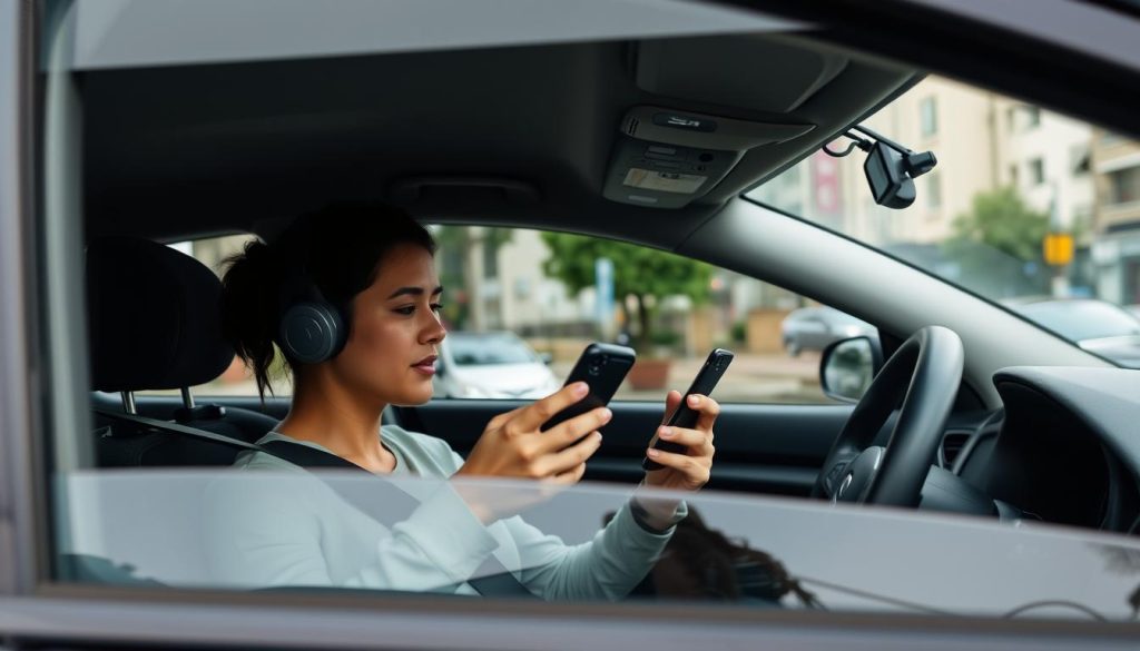 Image of a rideshare driver using an app