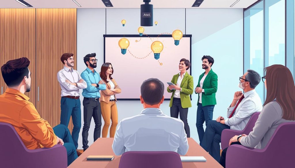 Image of a startup team presenting to angel investors