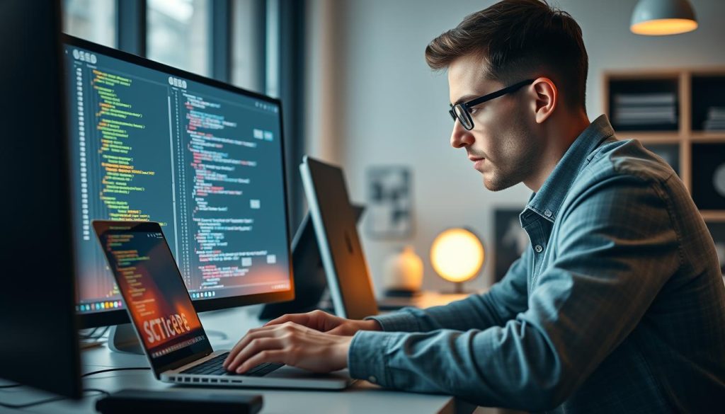 Image of a web developer working on a project on a computer screen