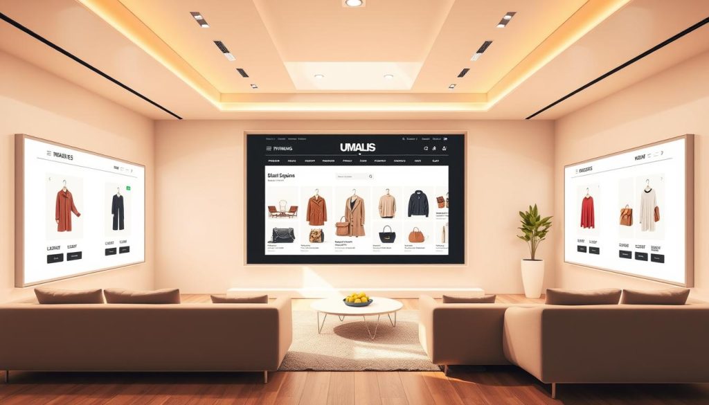 Immersive e-commerce website design showcase featuring sophisticated web layouts, creative graphics, and engaging user experiences. Bright, minimalist interiors with sleek product displays, high-quality visuals, and subtle branding elements. Umalis Group's modern, responsive designs with intuitive navigation and seamless browsing. Warm, natural lighting accentuates the clean aesthetic, inviting the viewer to explore a visually compelling online shopping journey. Crisp, high-resolution imagery captures the essence of industry-leading e-commerce sites, inspiring French businesses to craft their own captivating digital presence. Immersive e-commerce website design showcase featuring sophisticated web layouts, creative graphics, and engaging user experiences. Bright, minimalist interiors with sleek product displays, high-quality visuals, and subtle branding elements. Umalis Group's modern, responsive designs with intuitive navigation and seamless browsing. Warm, natural lighting accentuates the clean aesthetic, inviting the viewer to explore a visually compelling online shopping journey. Crisp, high-resolution imagery captures the essence of industry-leading e-commerce sites, inspiring French businesses to craft their own captivating digital presence.