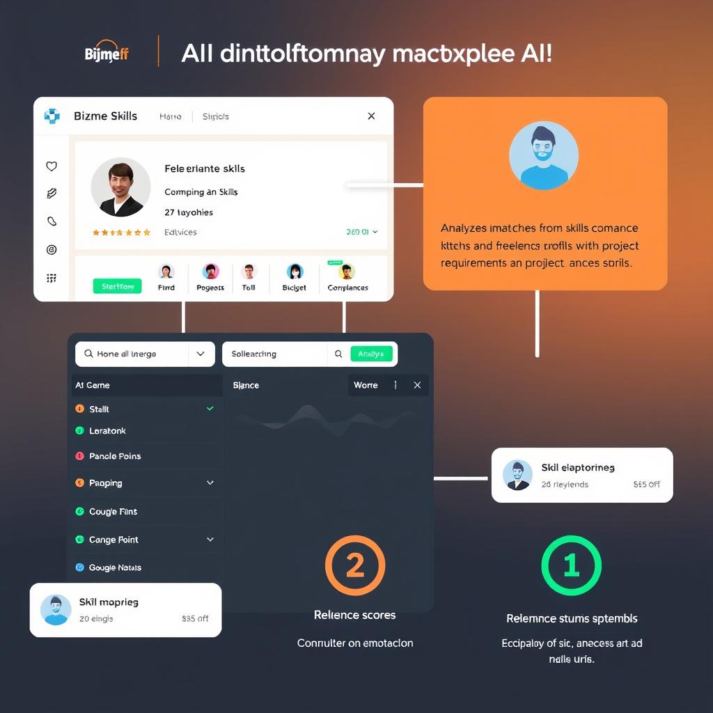Interface de matching IA de la plateforme freelance avec IA Bizme.fr Interface de matching IA de la plateforme freelance avec IA Bizme.fr