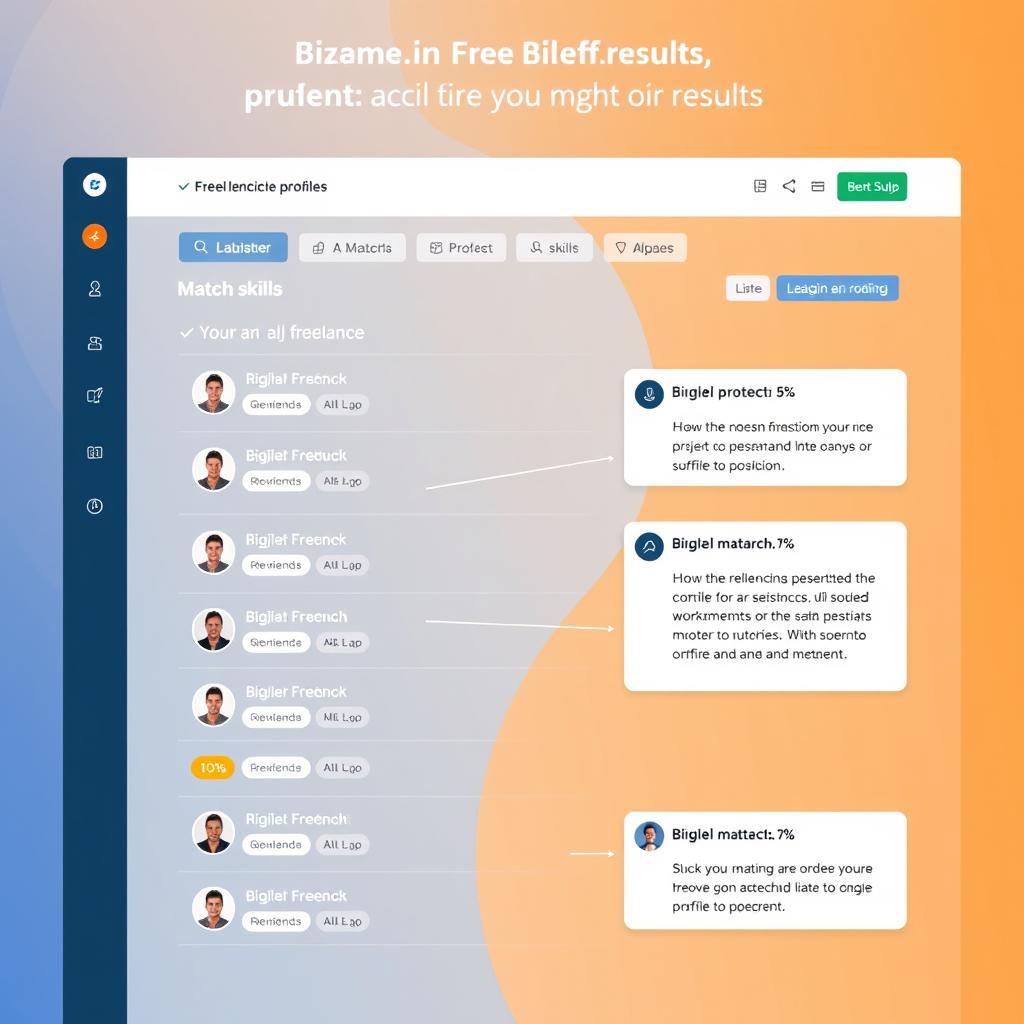Résultats de matching sur la plateforme freelance avec IA Bizme.fr montrant des profils pertinents classés Résultats de matching sur la plateforme freelance avec IA Bizme.fr montrant des profils pertinents classés