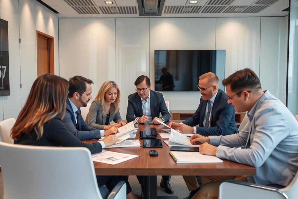 Réunion d'affaires entre une entreprise cliente et LIGHT PORTAGE