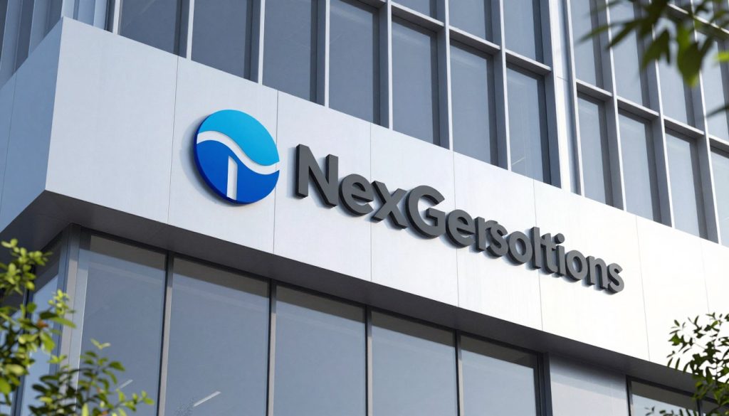 Siège social et logo de NexGen Solutions, spécialiste du portage salarial automatisé par intelligence artificielle