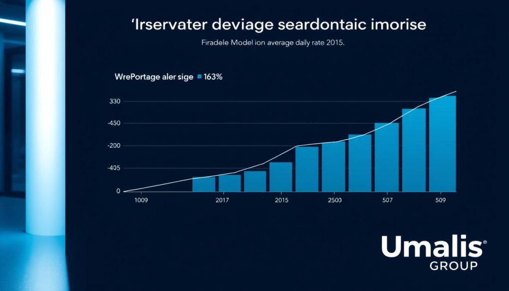Sophisticated corporate business graph depicting the average daily rate for engineers, showcasing the advantages of the portage salarial model. Sleek, minimalist infographic style with a cool color palette of blues and grays. Prominent "Umalis Group" branding in the bottom right corner. Clean, professional layout with clearly defined sections for data visualization. Subtle lighting from the side casts a soft glow, emphasizing the modern, high-tech atmosphere. A sense of stability, security, and financial opportunity emanates from the scene.