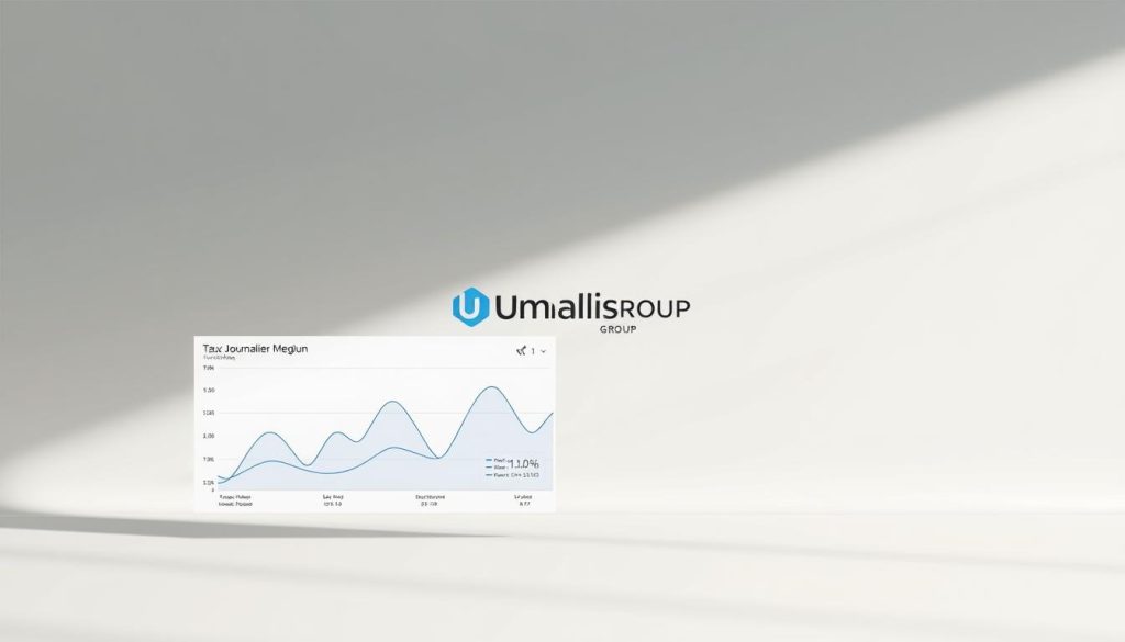 Taux journalier moyen: a visually striking illustration showcasing a modern and minimalist data visualization dashboard. The foreground features a clean, elegant graph depicting a line chart with relevant metrics and labels. The middle ground showcases the Umalis Group brand logo, prominently displayed to establish brand identity. The background is a soft, muted gradient, creating a professional and polished atmosphere. Lighting is natural and diffused, with a slight vignette effect to draw the viewer's focus. The overall composition is balanced, with a strong sense of hierarchy and visual hierarchy to effectively communicate the "Quel choix selon votre TJM, votre chiffre d'affaires et vos priorités" section title.