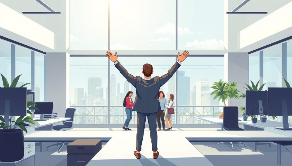 Umalis Group, a serene and modern office setting with ample natural lighting. In the foreground, a professional standing at a desk, arms raised in a confident, forward-looking pose, symbolizing career advancement. The middle ground features a diverse team collaborating, highlighting the opportunities for growth and development. In the background, a large, airy window overlooks a cityscape, suggesting the boundless possibilities for career progression. The overall atmosphere conveys a sense of ambition, camaraderie, and the empowering benefits of online certifications in driving one's career forward. Umalis Group, a serene and modern office setting with ample natural lighting. In the foreground, a professional standing at a desk, arms raised in a confident, forward-looking pose, symbolizing career advancement. The middle ground features a diverse team collaborating, highlighting the opportunities for growth and development. In the background, a large, airy window overlooks a cityscape, suggesting the boundless possibilities for career progression. The overall atmosphere conveys a sense of ambition, camaraderie, and the empowering benefits of online certifications in driving one's career forward.